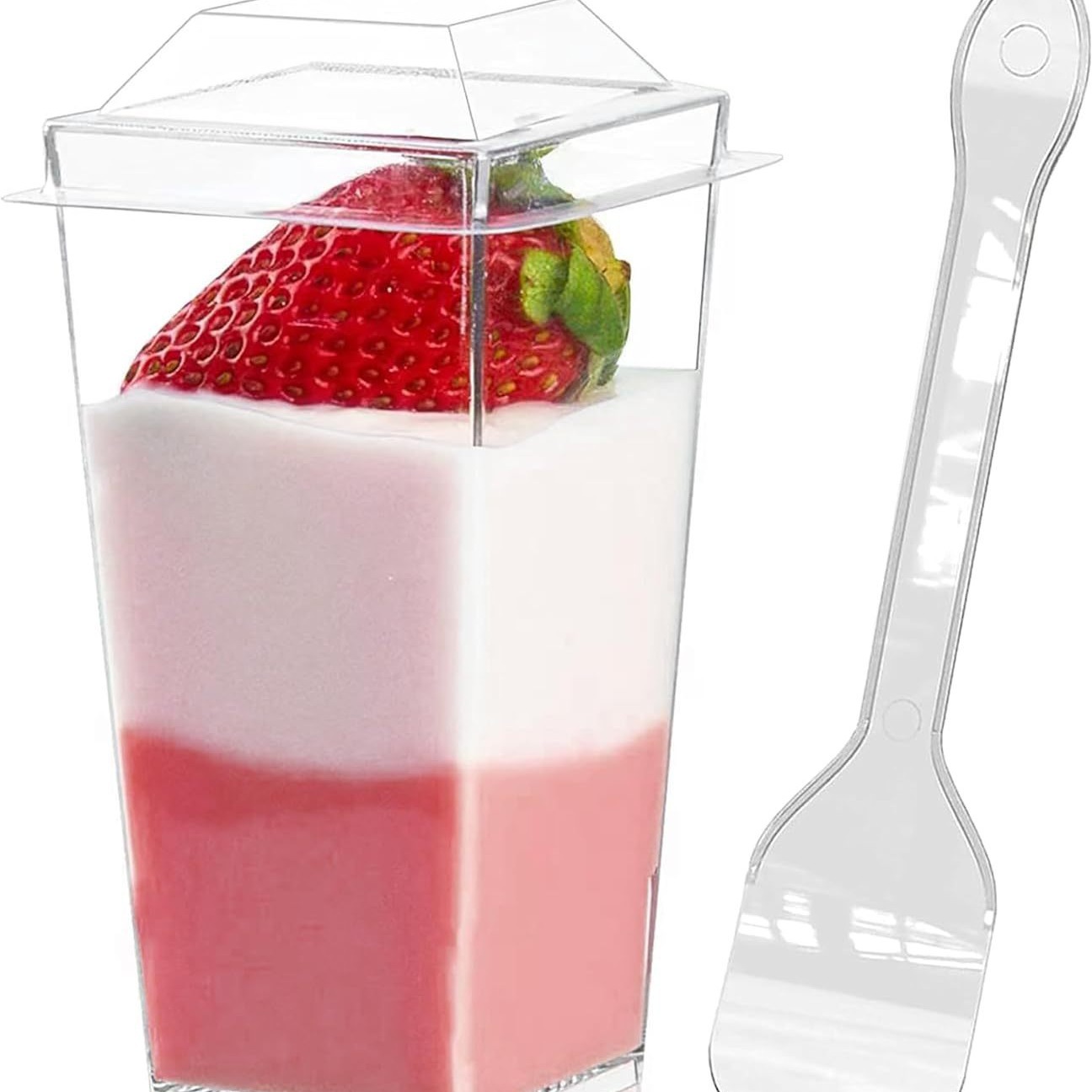 3OZ desechable taza cuadrada taza de mousse de plástico transparente taza cuadrada pudín taza de postre conjunto transfronterizo con cuchara con cubierta