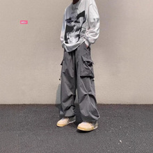 2025新款高街直筒阔腿长裤工装裤宽松休闲褶皱垂感阔腿裤代发