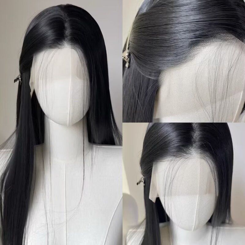 Factory Wholesale Direct Sale 1B Natural Black Cosplay Wig Hairpiece with Hand-Crocheted Frontal Lace Long Straight Hair