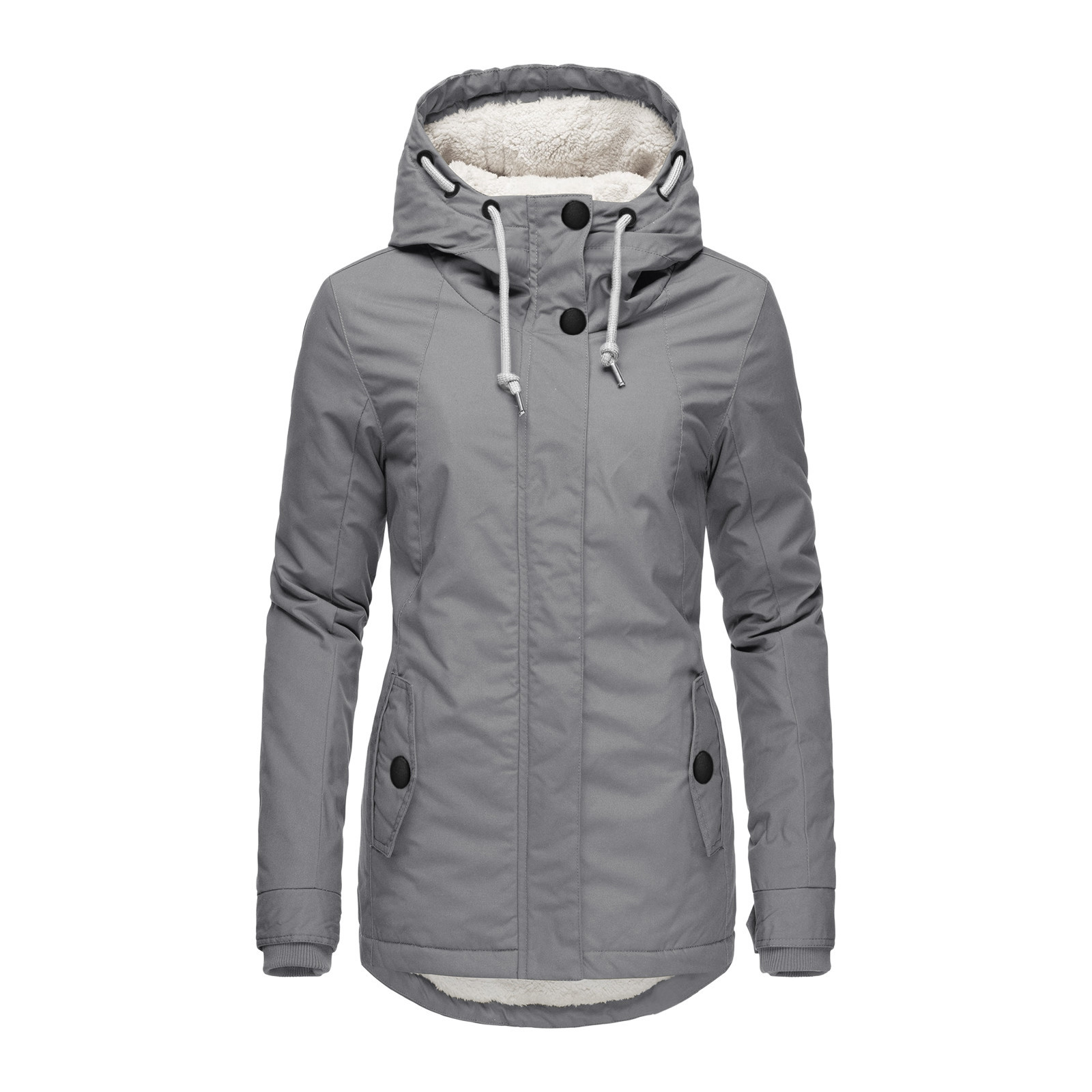 Women's Winter Coat With Zip Pockets And Long Sleeves Thickened_voghion.com