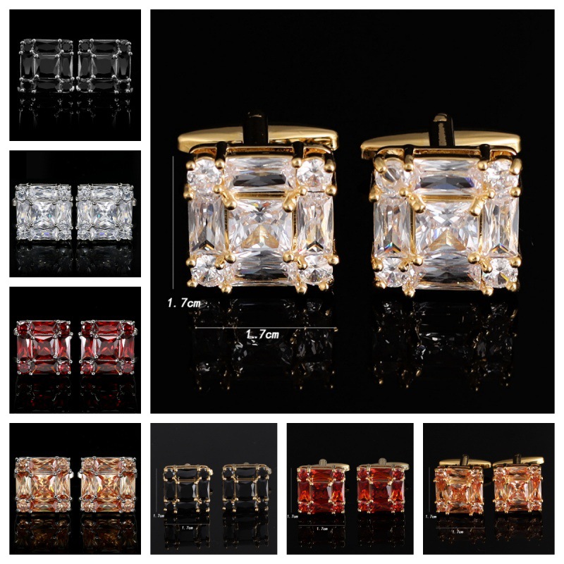 Square Rhinestone Crystal Zircon Cufflinks, Men's French Cuff Pins, Shirt Buttons, Cufflinks_voghion.com