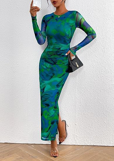 224g Weight Maxi Long Dress Dress Length Type Sleeveless Sleeve Length Tight skirt Dresses Type Sleeveless Sleeve Type Polyester, Milk Fiber Fabric Type High Waist Waist Line Daily, Evening Party Occasion Pullovers, Strapless Neckline Slim, Regular Fit Fit Type Floral Pattern Spring, Autumn Season Women's Gender Painted Design Style, Streetwear style Autumn New Long Sleeve Floral Print Tight Pleated Sexy Women Dress 24