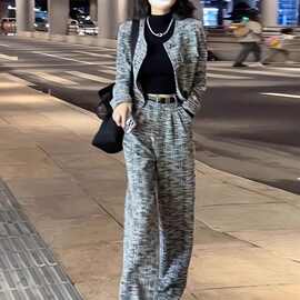 小香风运动套装女秋冬季2024新款时尚洋气减龄阔腿裤两件套潮