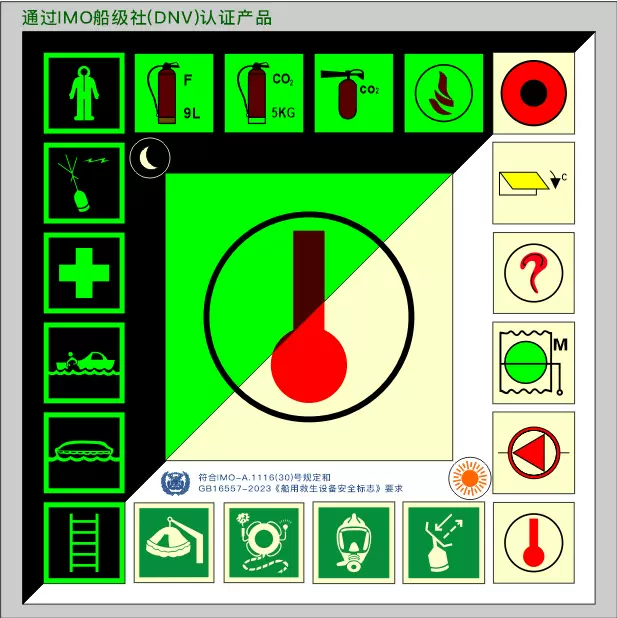 船舶imo标识救生设备安全标志新版船用消防荧光自发光夜光贴纸卡