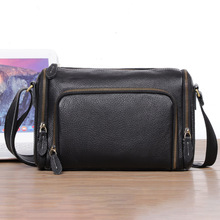 跨境复古手工男包真皮圆筒包单肩包软头层牛皮男士斜挎包大容量