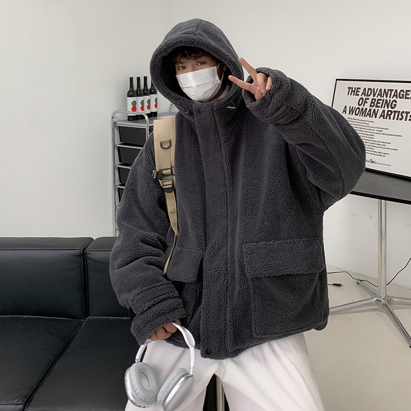 빈티지 두꺼운 새 YA 잘 생긴 양고기 양털 캐주얼 코튼 코트 다크 코튼 의류 INS WINTER BOYS 트렌디 브랜드 후드