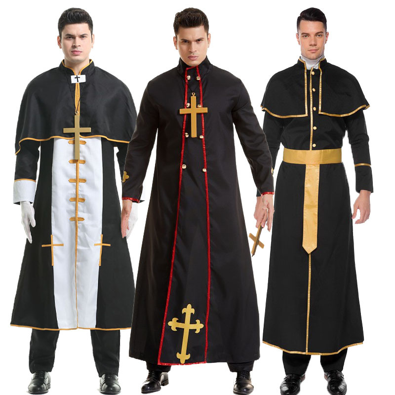 Halloween European and American Costumes Male Mission Priest Nun Cos Virgin Mary Priest Black Robe Costume
