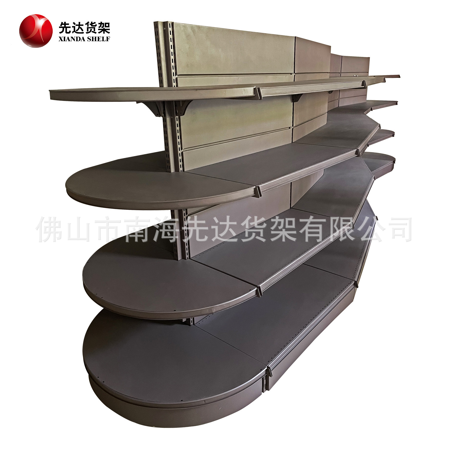 佛山工厂超市货架半圆端头架深咖啡色陈列架展示