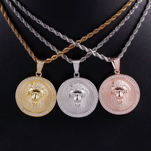 European and American Cross-Border Disc Lion Head Pendant S925 Silver Inlaid with Moissanite Punk Hip-Hop Ins Trendy Personalized Silver Jewelry