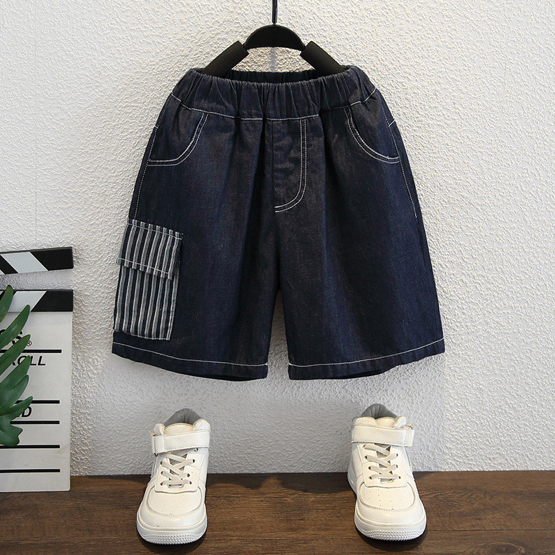 8036 traje de mezclilla de manga corta de verano para niños nueva ropa de verano para bebés de estilo occidental, camisas hermosas para niños pequeños y medianos