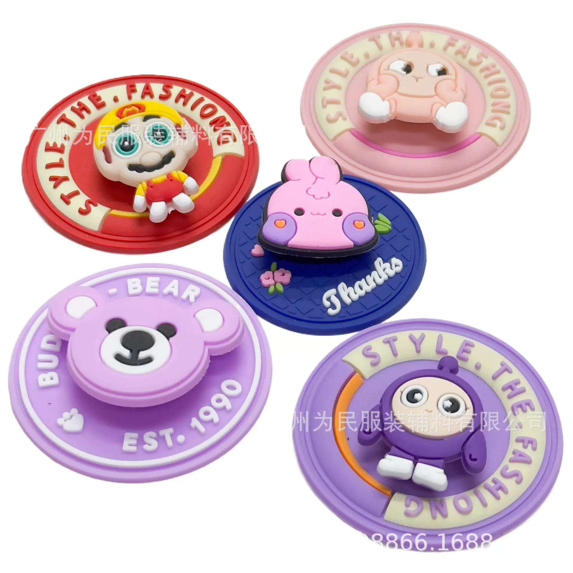 2025跨境爆品服饰配件糖果色卡通蛋仔圆形个性旋转标牌