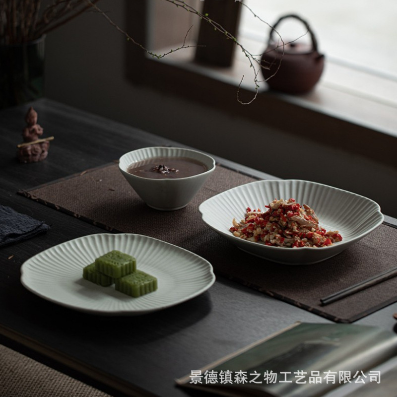 Jingdezhen solid-colored coarse pottery tableware household dishes ceramic set upscale hotel homestays Japanese Plate steak