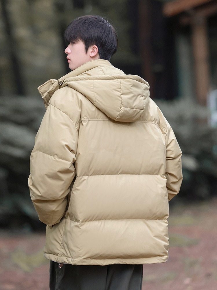 Chaqueta con capucha para hombre, ropa de invierno a prueba de frío, de marca moderna, corte holgado, plumón de pato blanco, cálida, estilo japonés, color liso, abrigo versátil.
