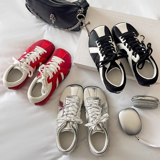 Zhao Lusi Square-toe Zebra Shoes 2025 Spring New Thick-soled Lace-up Sports Leisure Color-matching German Training Shoes for Women