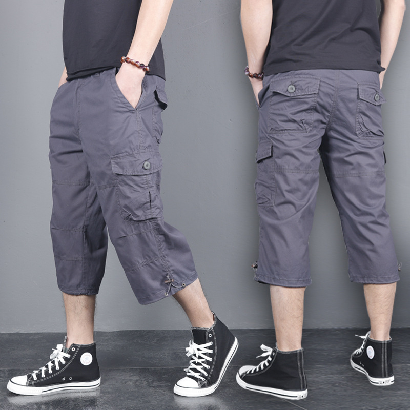 Summer New Arrival Loose plus size Thin Capri Pants Men's Outdoor Multi-Pocket Overalls Shorts Men's Five-Pants Mid-Pants