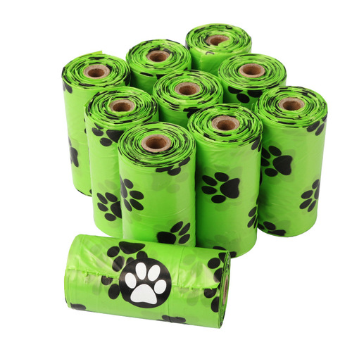 Single roll dog paw pattern biodegradable pet waste bag pink white green black dog poop bag new product