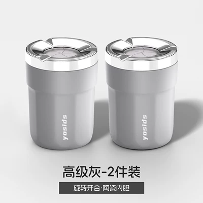 car ashtray, anti-ash flying: Car ashtray - high-end-gray-rotating-lid-ceramic-inner-pot-2-pieces