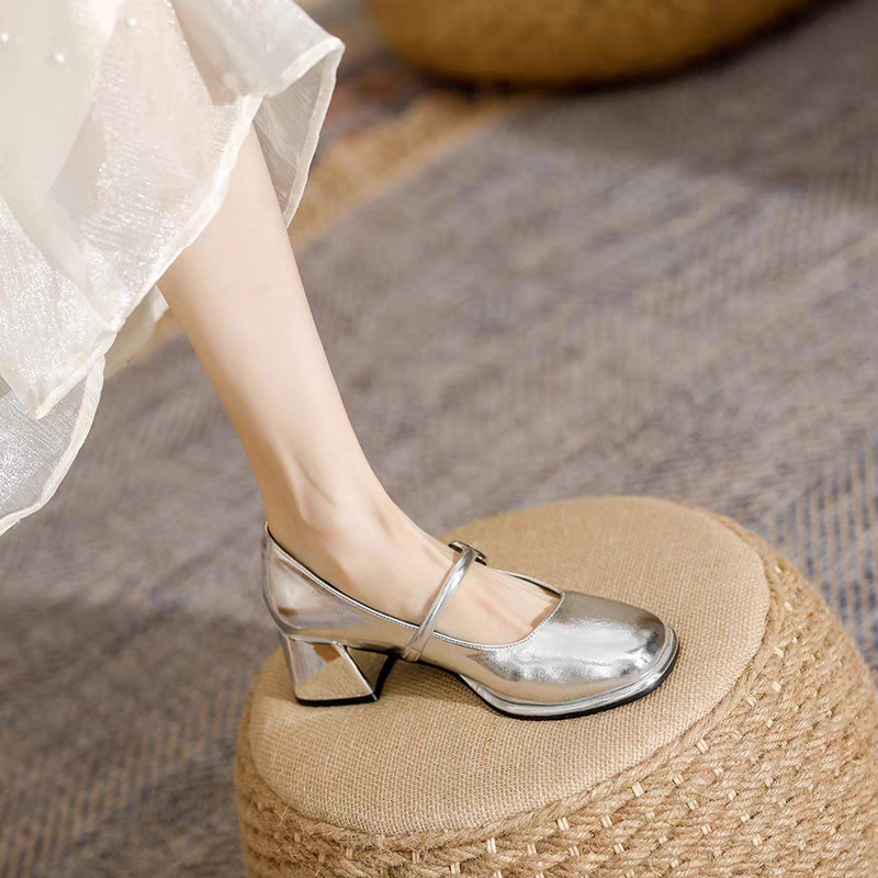 Comfortable black spring Mary Jane shoes square toe