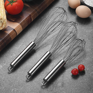 Non-magnetic Stainless Steel Large Round Handle Egg Beater Manual Egg Cream Beater Stirring Rod Household Baking Utensils