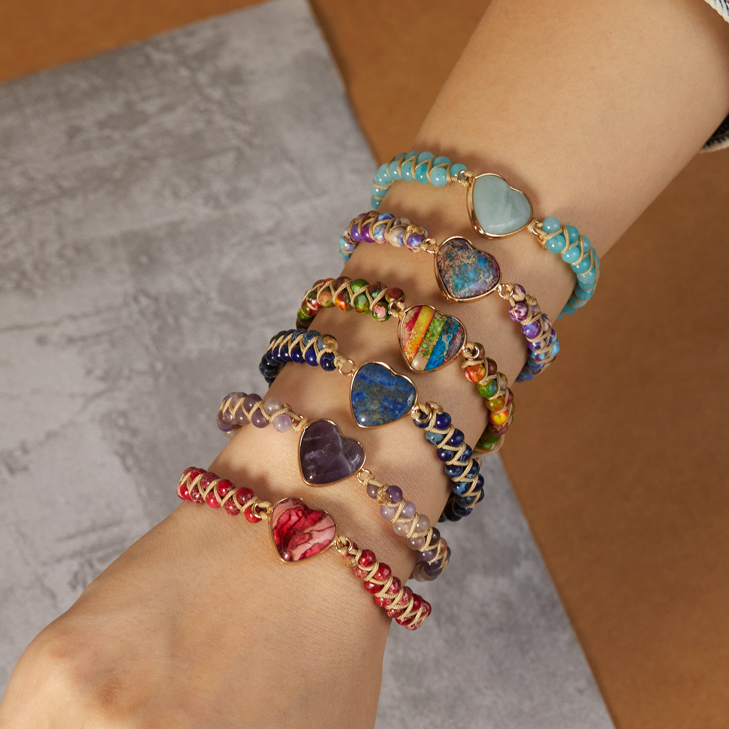 Ethnic Style Heart Shape Natural Stone Knitting Bracelets display picture 3