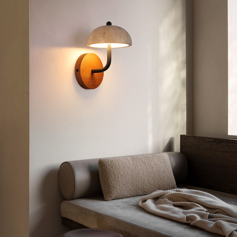 Luz amarilla dormitorio dormitorio principal fondo agujero de viento sala de estar de piedra alta sensación retro 2024 fondo pared japonesa cabecera de cama nueva