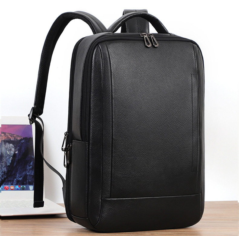 Ba lô nam da bò thật công suất lớn, ngăn laptop 16 inch, chống nước đa chức năng — Màu đen chi tiết 4