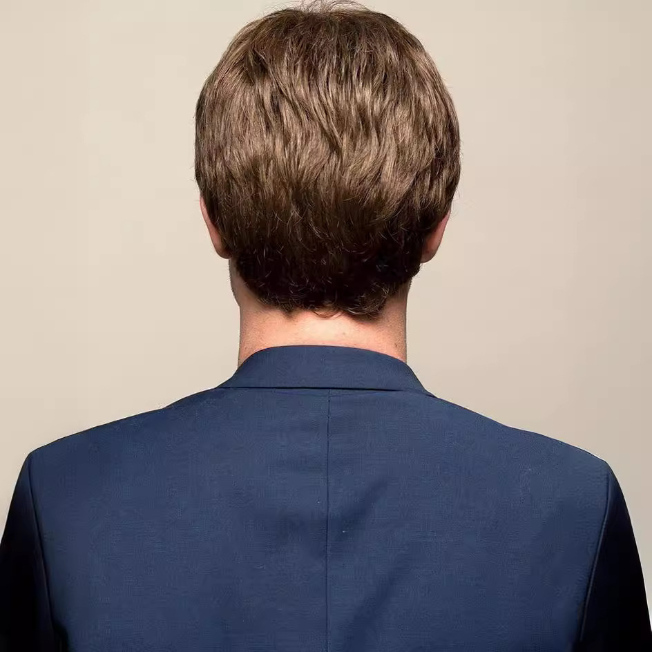 Men's Short Wig Brown with Side Parted Bangs Hot Selling Synthetic Hair Extension from Manufacturers_voghion.com