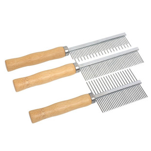 Haqi Pet Cat Comb Wooden Handle Single Row Comb Double Row Comb High and Low Teeth Comb Cat Comb Hair