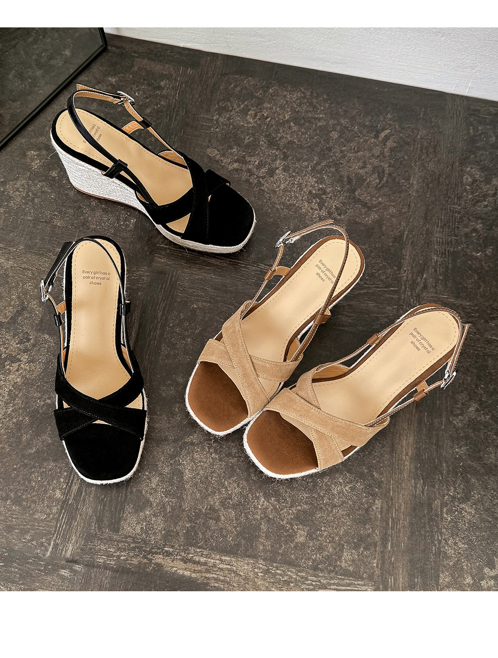 Sandal cao gót nữ đế xuồng phong cách Pháp, quai chéo đan, gót 9 cm — màu đen, màu mơ chi tiết 17