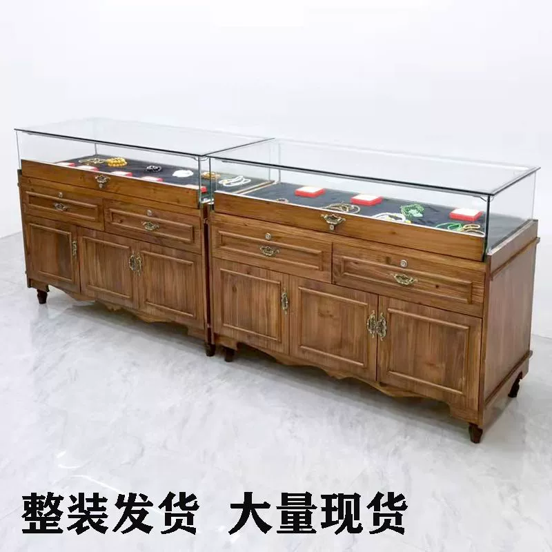 Шкаф для демонстрации ювелирных изделий из массива дерева в стиле ретро, ​​антикварный нефритовый прозрачный стеклянный шкаф, шкаф для демонстрации ювелирных изделий из нефрита