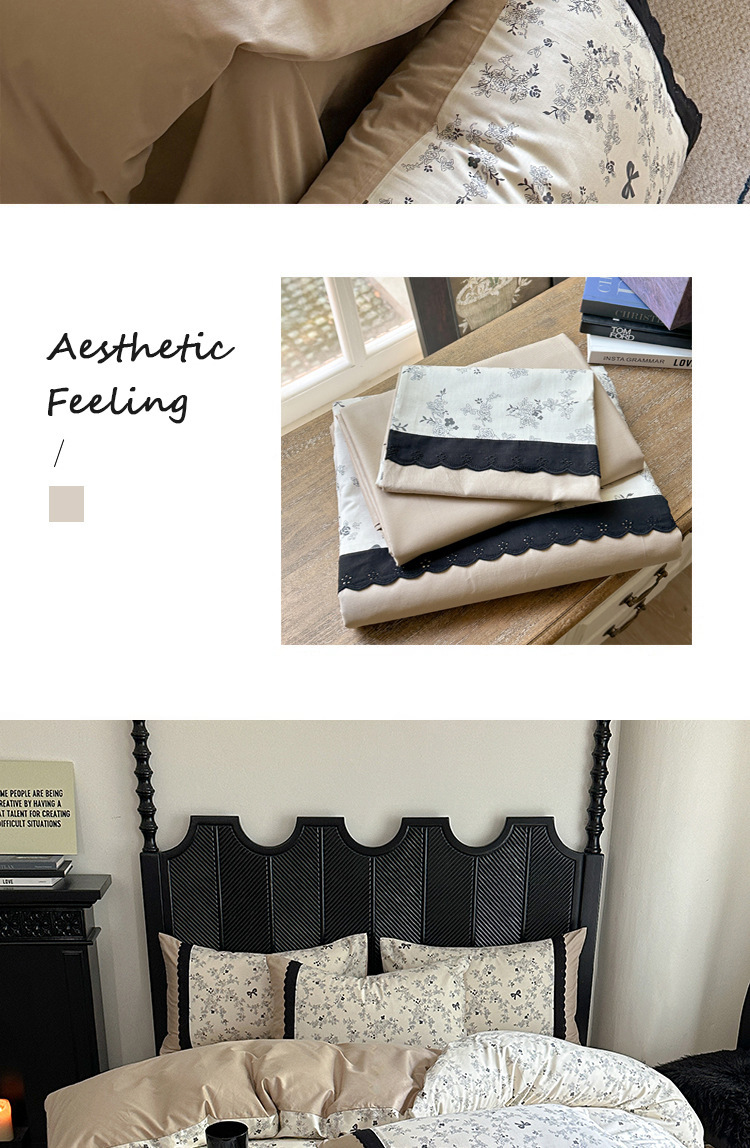 Nordic Vintage Floral Cotton Bedding Set With Lace Detailing_voghion.com