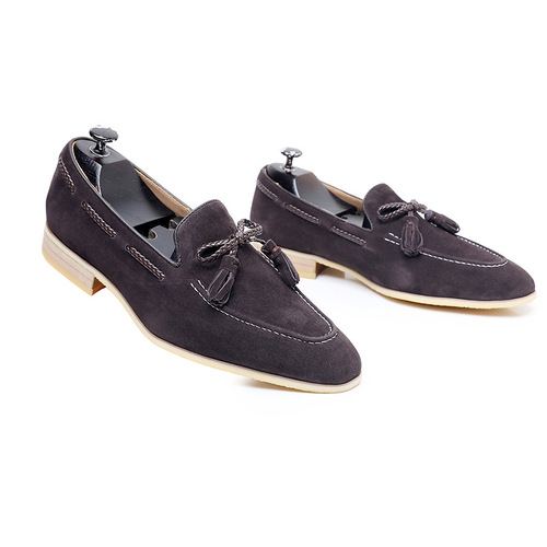 Flap-style loafer with tassel ankle boot, fashionable casual one-pull loafer, lazy person loafer, large size, business formal leather shoes