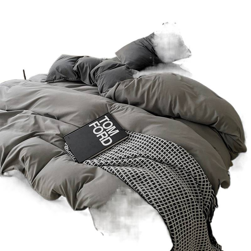 Four-piece Bedding Set In Solid Two-tone Cotton For Bedroom_voghion.com