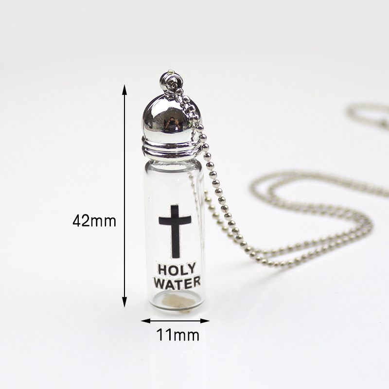 跨境Holy Water Bottle圣水瓶玻璃小瓶吊坠教堂洗礼十字架瓶|undefined