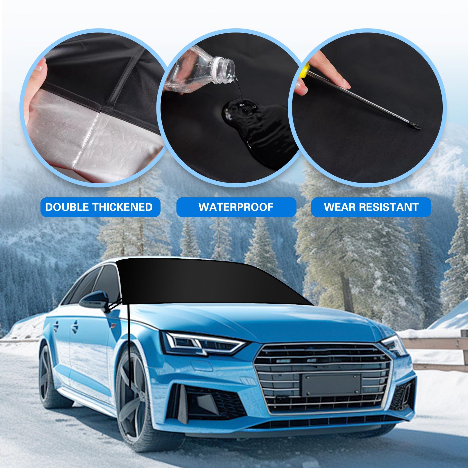 Cross-Border Car Snow Cover, Anti-Frost Cover, Magnetic Suction, Thickened and Enlarged Snow Shield, Front Windshield Car Sunshade, Sun Block