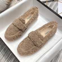 加绒毛毛鞋女秋冬外穿一脚蹬厚底羊羔毛豆豆鞋棉鞋大码女鞋41一43