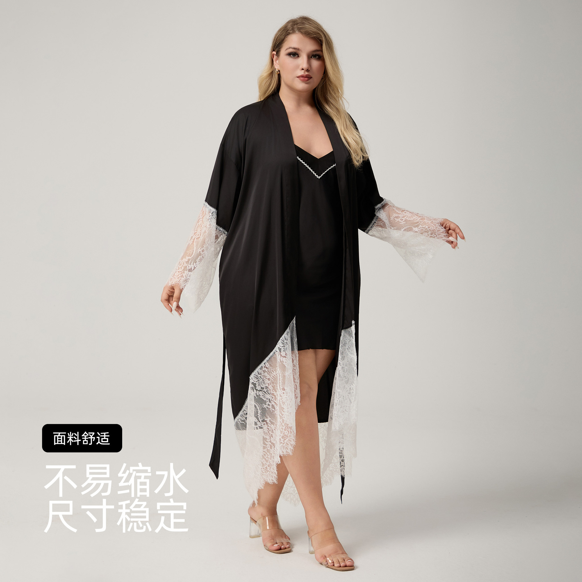 Yaoting nuevo pijama de estilo europeo y americano mujer encaje de costura de mangas largas de pijama grande ropa de casa CP3819