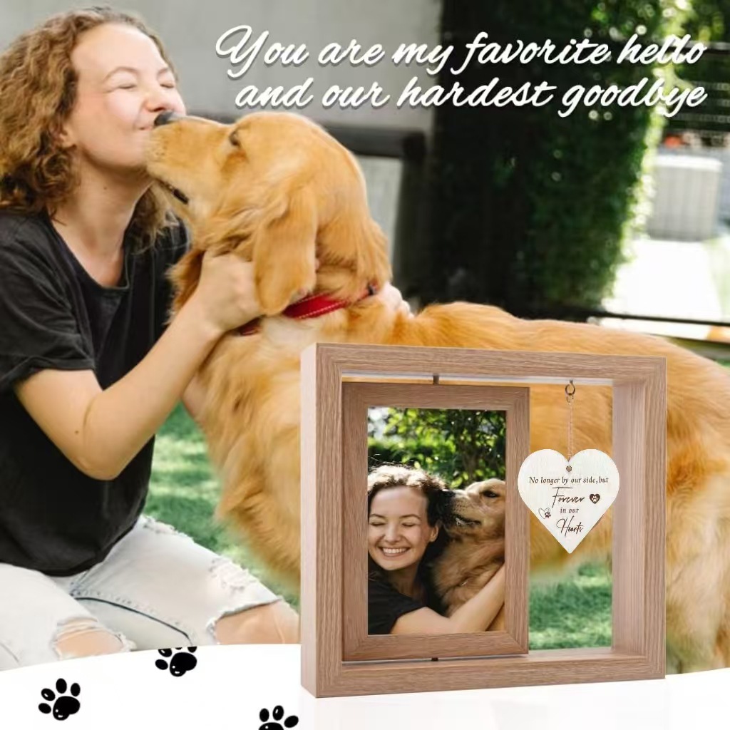 Nuevo marco de fotos americano Amor de madera giratorio creativo marco de fotos adornos para mascotas Marco de Fotos decoración de escritorio conmemorativo