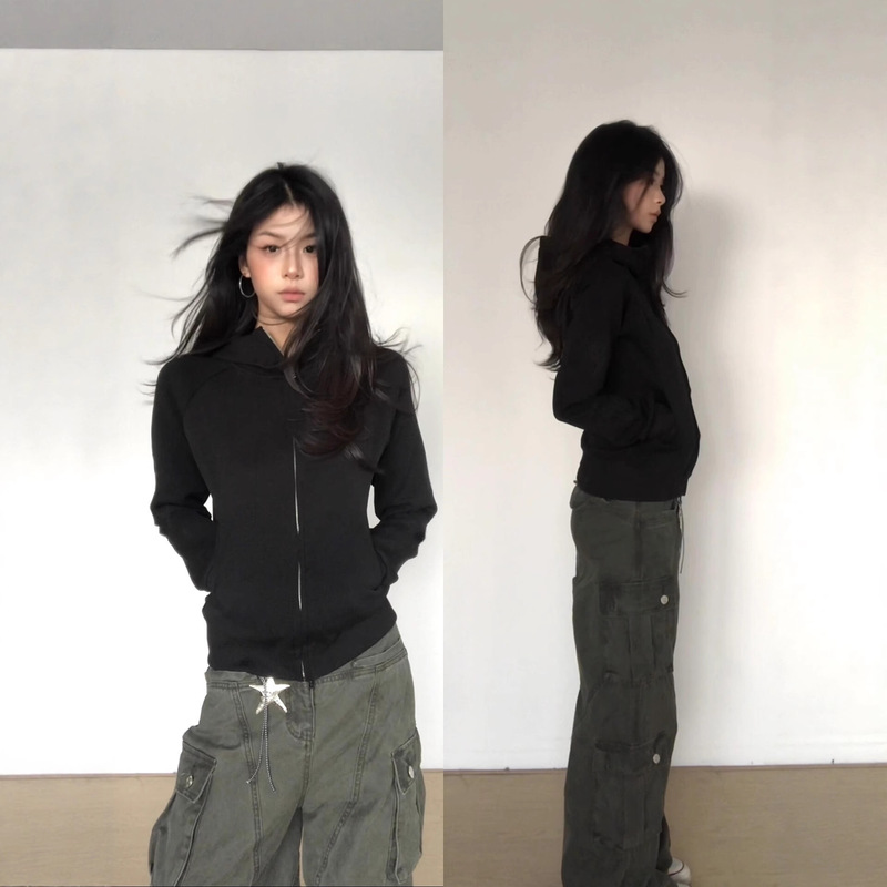 Shandong Jimo Sweatshirt Top Hooded Tight Waist Casual Versatile Figure-Flattering Sports Autumn Slimming Jacket Shandong Jimo Sweatshirt Top Hooded Tight Waist Casual Versatile Figure-Flattering Sports Autumn Slimming Jacket