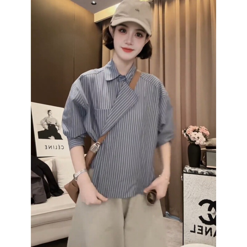 设计感时尚长袖衬衫女秋季新款2025小个子休闲百搭减龄气质上衣潮|undefined