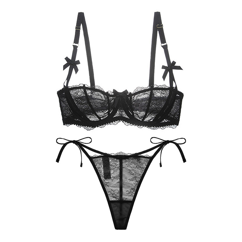Weisi Misi 2021 Summer New Arrival Sexy & Comfortable Lace Half-Cup Thin Bra and Thong Set for Small Busts