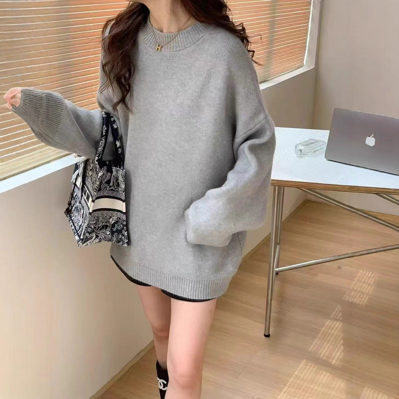 外贸简约气质宽松大版毛衣女秋冬新款慵懒风百搭软糯针织衫厚外套|undefined