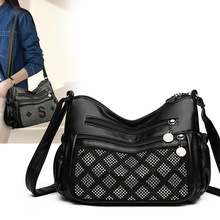 软皮休闲斜挎妈妈包跨境新款中年女士单肩包大容量时尚烫钻托特包