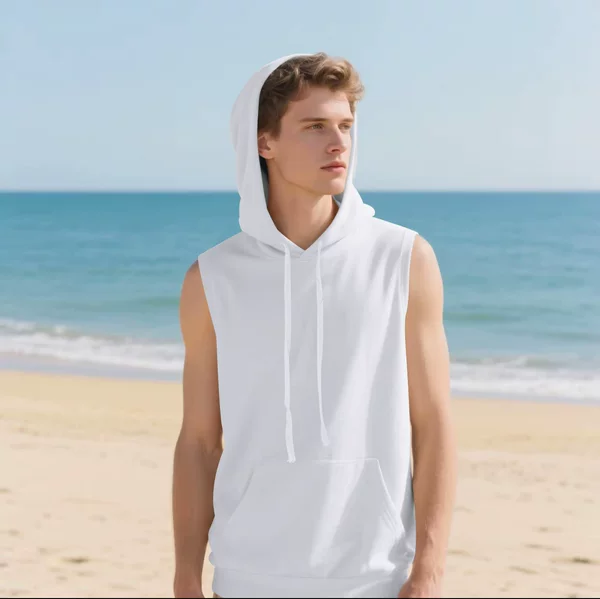 Cross-border New European and American Summer Men's Pocket Decoration Sleeveless Fitness Muscle Training Running Sports Hooded Vest
