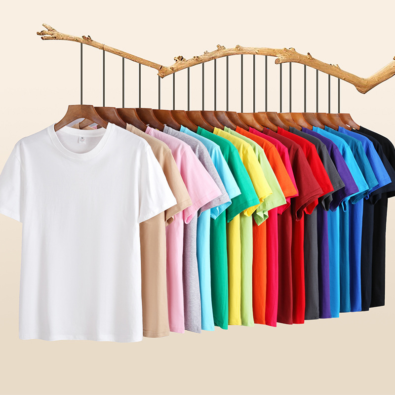 180g pure cotton solid color round neck short sleeve t-shirt wholesale advertising shirt cultural shirt candy color plus size overalls printing