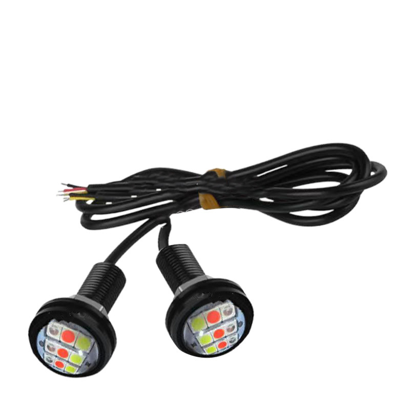 23V Lámpara de ojo de halcón de motocicleta fantasma de fuego Lámpara de color modificada LED espejo delantero estallado parpadeo de luces pícel