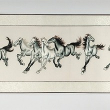 紫金湘绣卷轴刺绣挂画五牛马到成功易携带开业出国礼品布艺中式