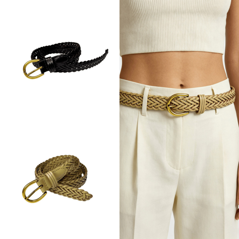 New Woven Leather Belt for Women with Pin Buckle, No Need for Drilling, Versatile Thin Belt for Ladies, Decorative Dress Belt, Vintage Leather Belt for Women New Woven Leather Belt for Women with Pin Buckle, No Need for Drilling, Versatile Thin Belt for Ladies, Decorative Dress Belt, Vintage Leather Belt for Women