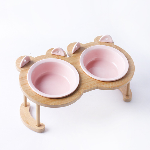 Cat bowl dual bowls cat food tray cat supplies ceramic pet dog food bowl drinking slanted mouth stand cervical protection cat food tray
