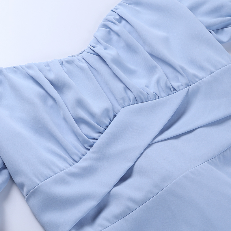nihaostyle ropa al por mayor verano nuevo color puro simple falda larga de manga corta de un solo hombro NSYLF66005